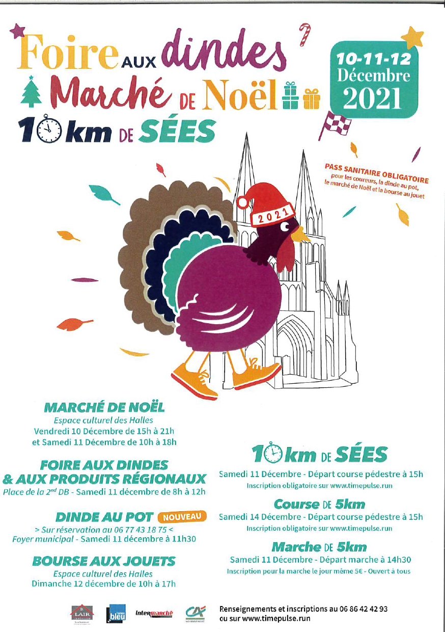 Affiche marché de Noel foire aux dindes 2021 Mairie de Sées