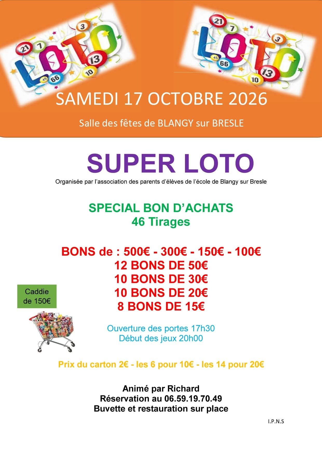 17 octobre - loto - ©Parents et Amis - 2026 17 octobre - loto
