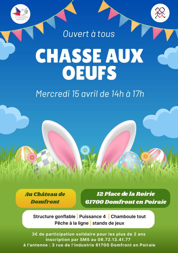 Chasse aux oeufs dans le parc du château de Domfront