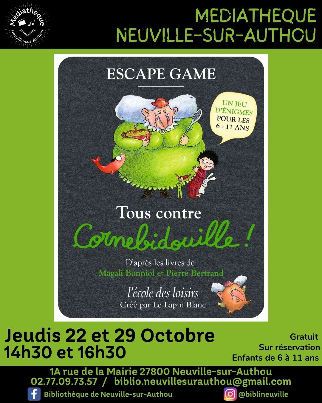 22,29.10_escape game Cornebidouille - médiathèque Neuville-sur-Authou