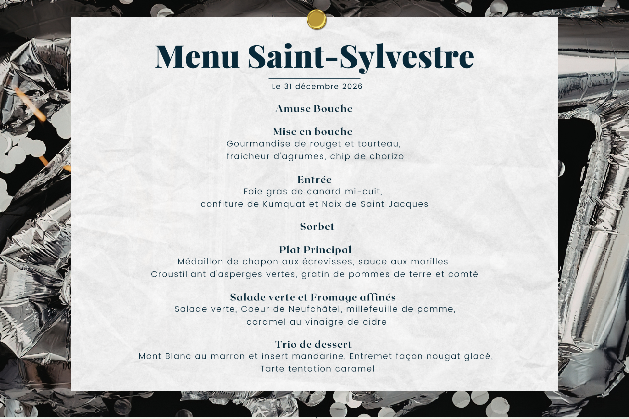 Menu pour plaquette - 2ème croisère