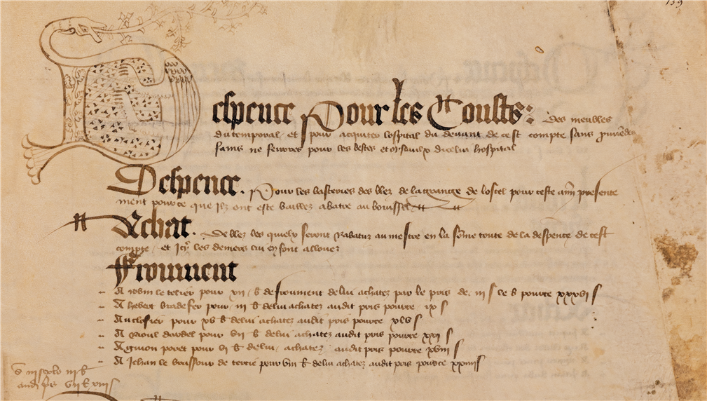 Extrait du registre des comptes de l’hôtel-Dieu d’Argentan, début du XVe siècle