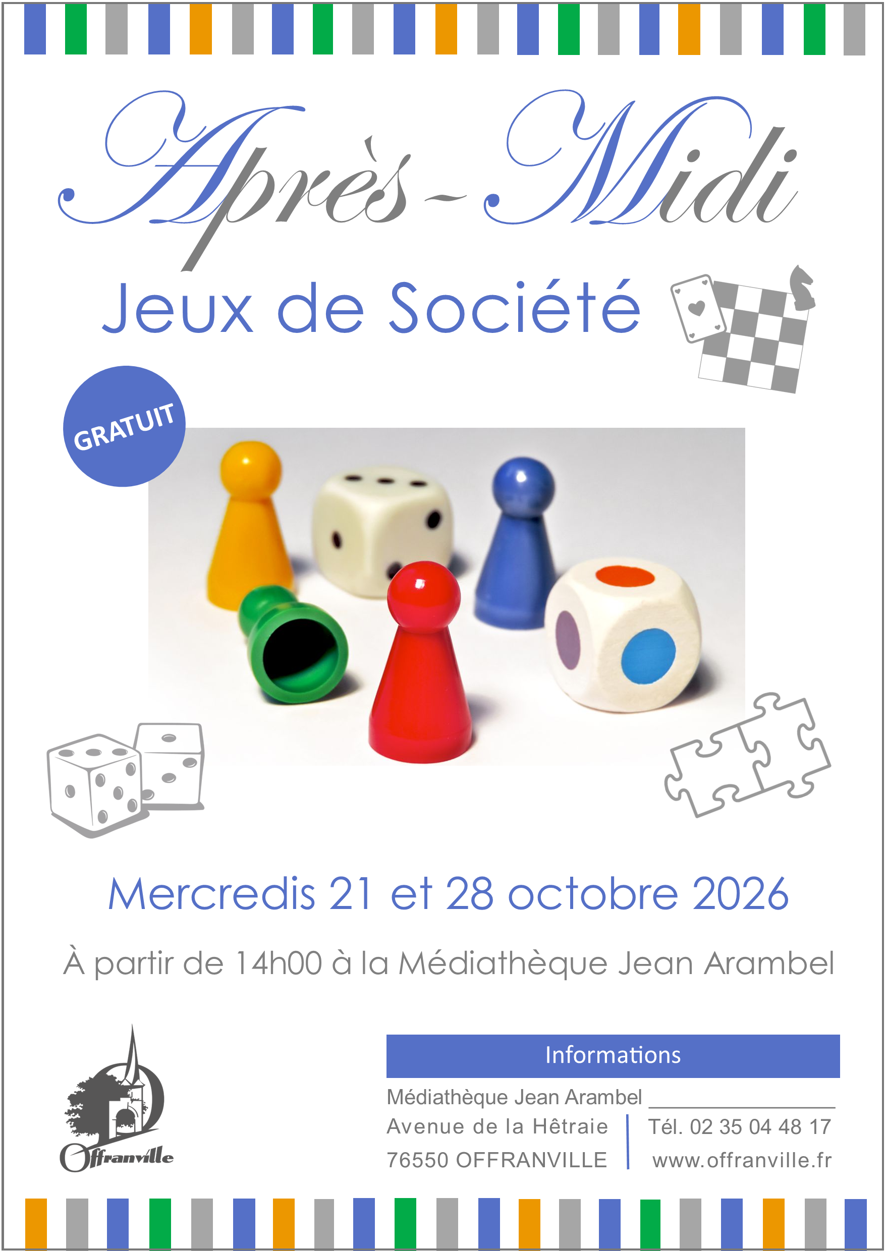 Affiche des Après-Midi Jeux de Société à la médiathèque d'Offranville - Vacances de la Toussaint 2026