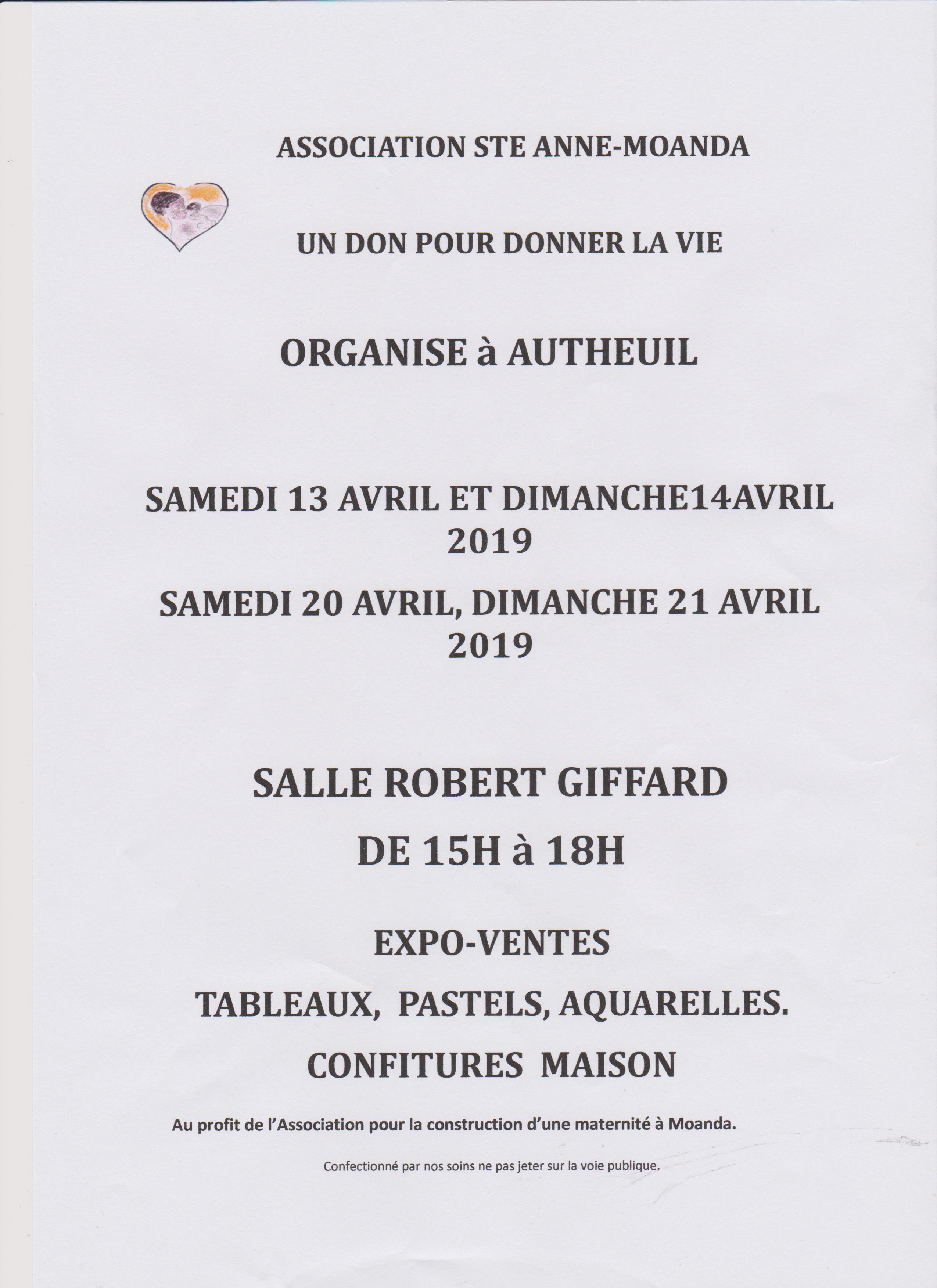 Autheuil 13, 14, 20 21 avril ©Associationsainteannemoanda Autheuil 13, 14, 20 21 avril