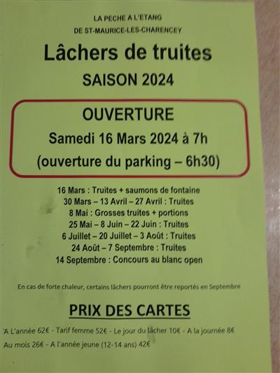 Lâcher de truites à Saint-Maurice les Charencey Du 8 mai au 14 sept 2024