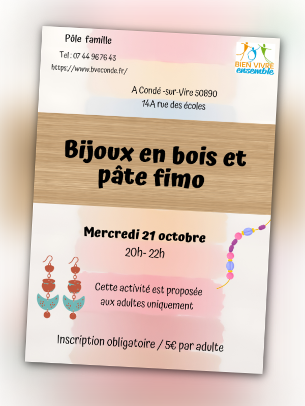 Atelier bijoux en bois et pâte fimo