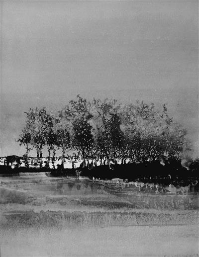 Sans titre, encre de Chine marouflé sur bois.