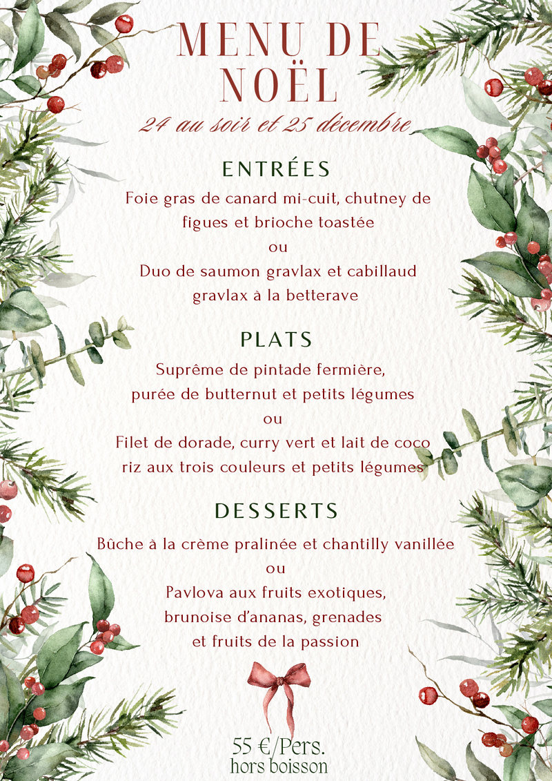 Menu de Noël du Restaurant des Pins