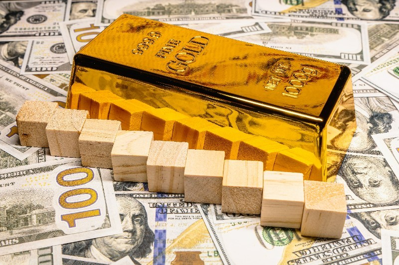 Gold and dollars concept for financial wealth and business success with your text