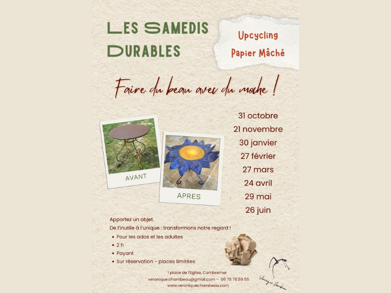 Les Samedis Durables : sensibilisation à l'Upcycling &  Papier Mâché